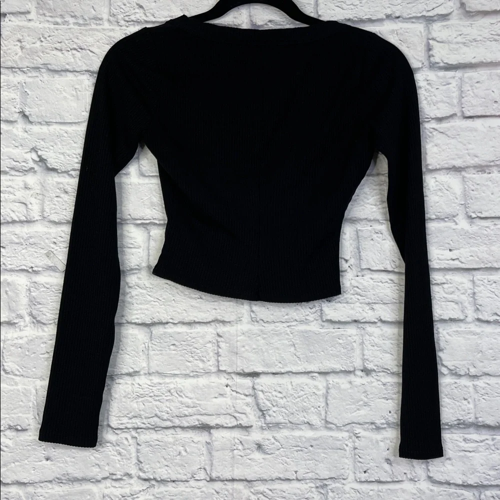 Reformation Black Ribbed Cropped Long Sleeve Top Dress Y2K
